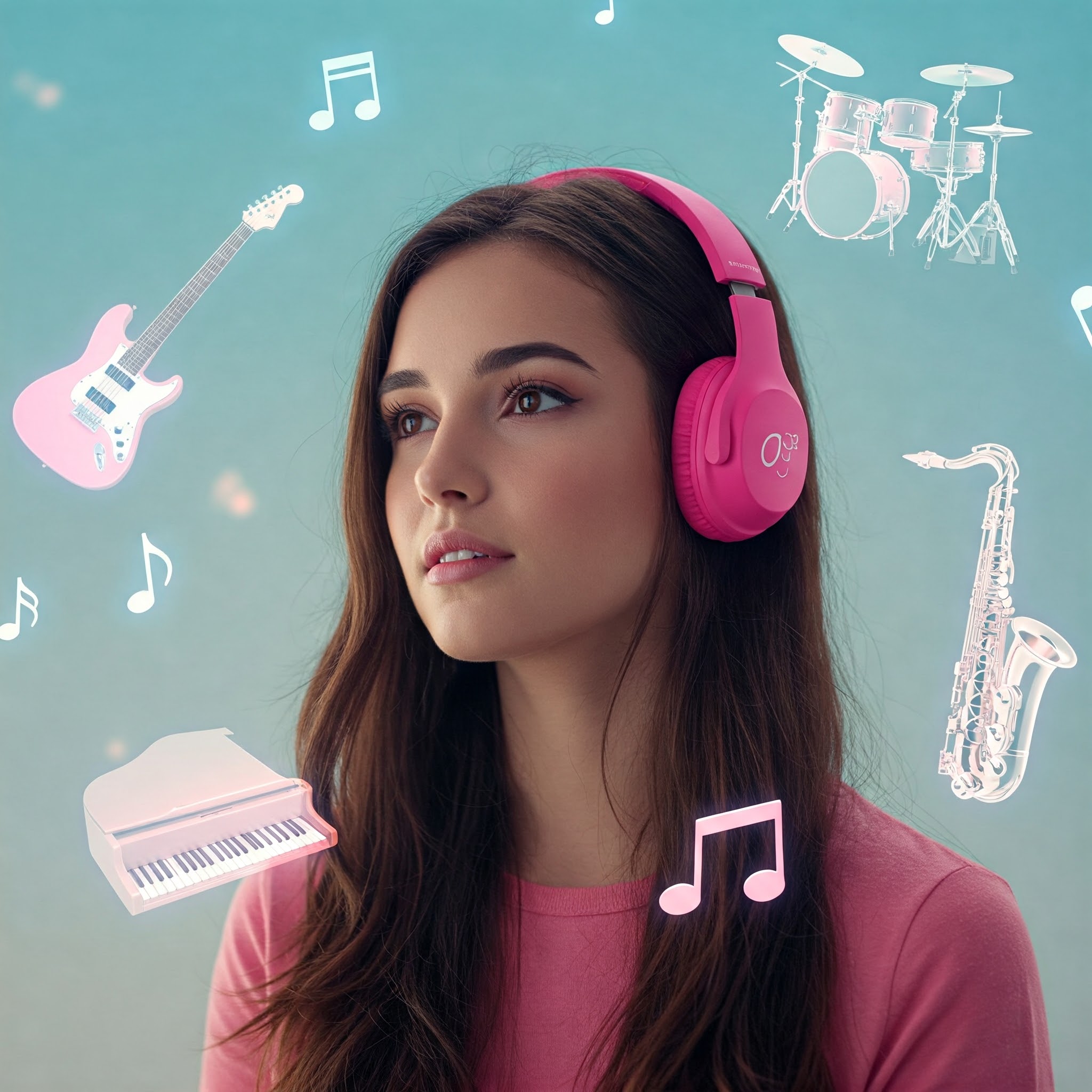 헤드폰을 끼고 음악듣는 여자