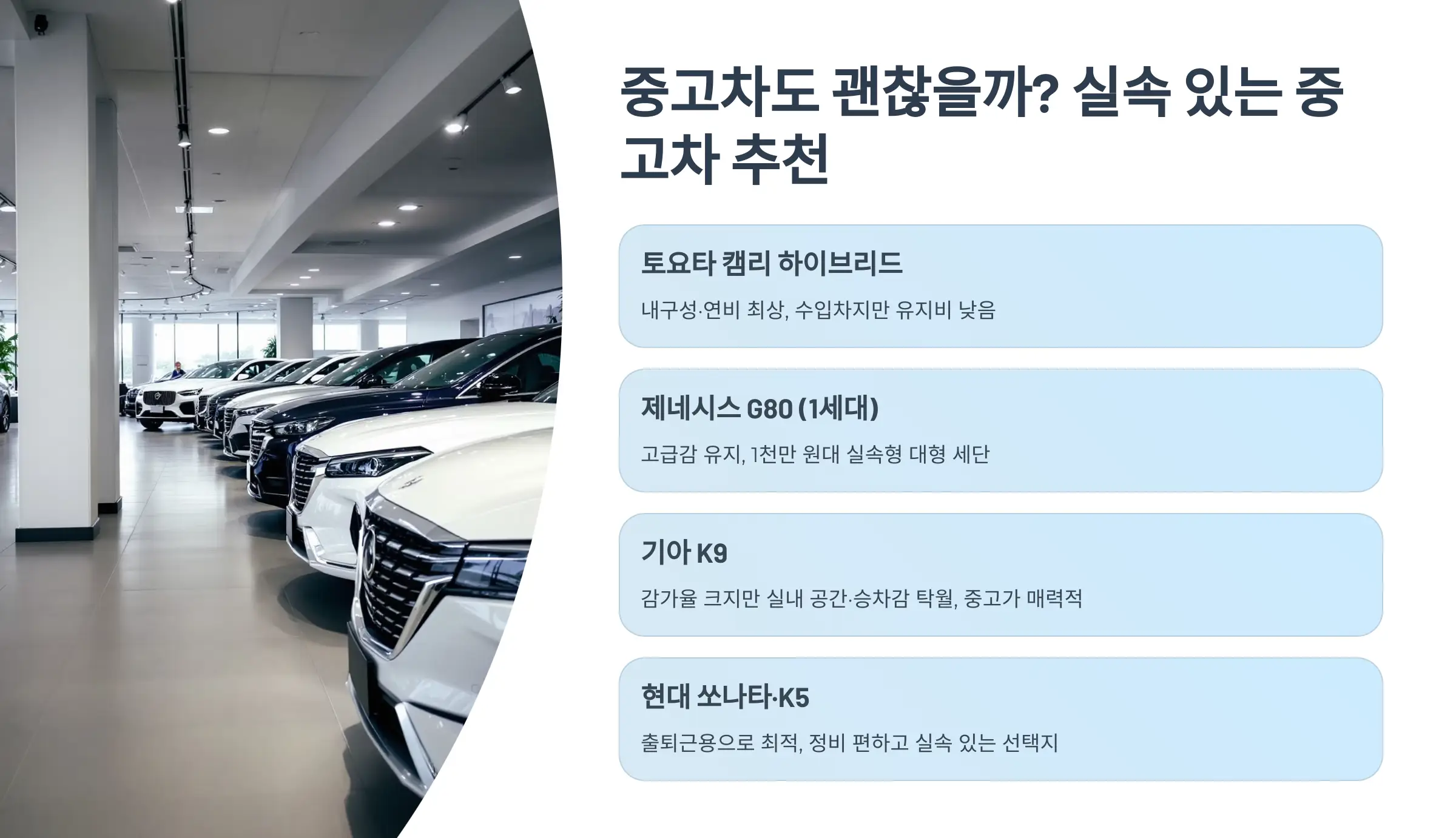 40대 남성 자동차 추천, 자동차 선택 고려사항, 추천 차종, 국산차 수입차 선택, 중고차 추천