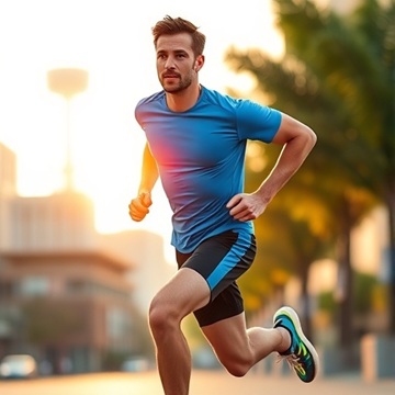 푸른색 계통 옷입고 뛰는 남자 보임