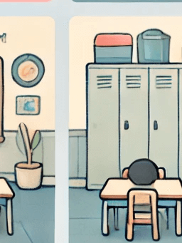 학교 캐비넷 등 학교 내부를 표현한 사진