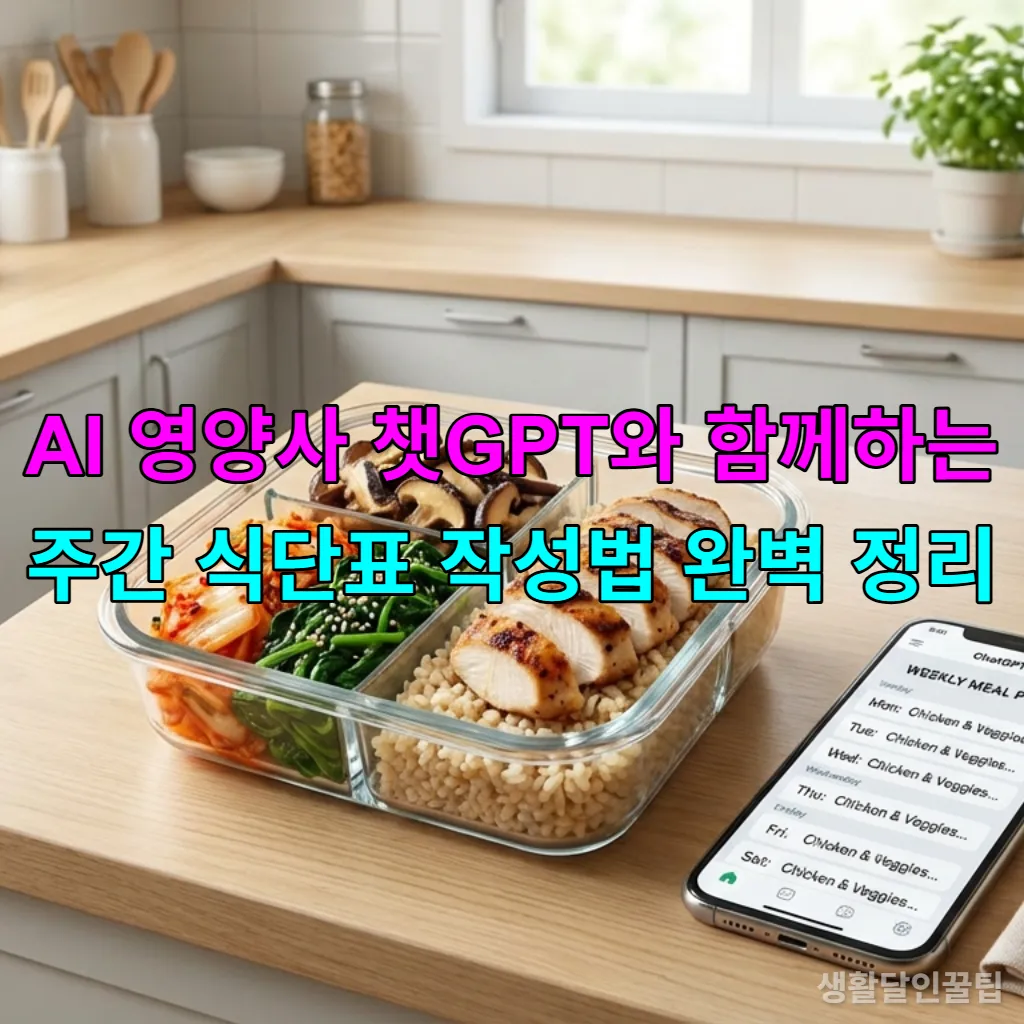 챗GPT로 작성된 주간 식단표와 함께 정갈하게 준비된 한국식 건강 밀프렙 도시락