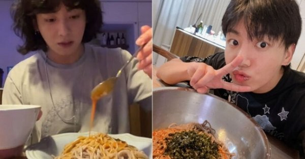 팬 방송에서 라면을 먹는 BTS의 모습