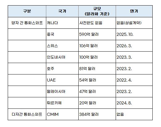 각 나라와의 통화 스와프 상황