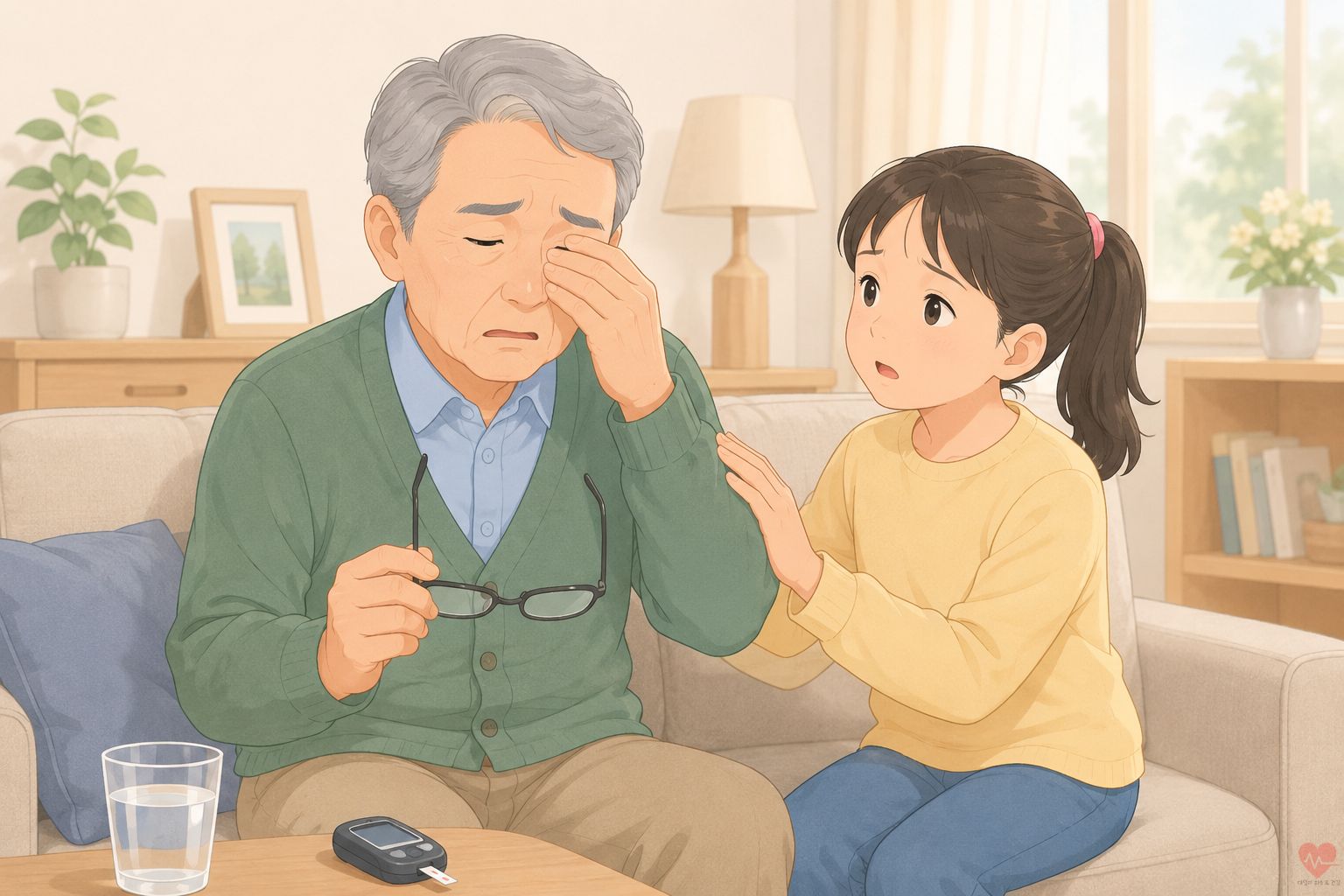 당뇨 환자가 눈 앞이 잘 안 보여 어려움을 겪고 있다.
