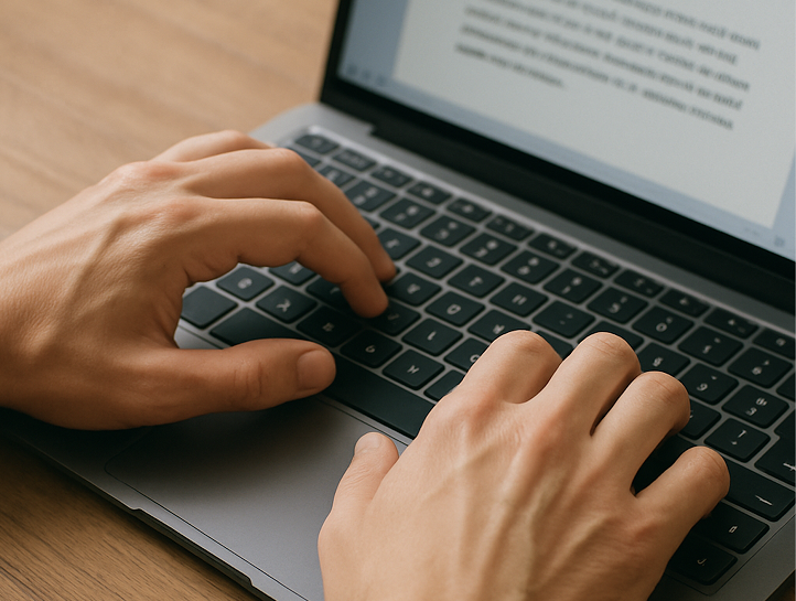 댓글 작성하는 키보드 자판위의 손