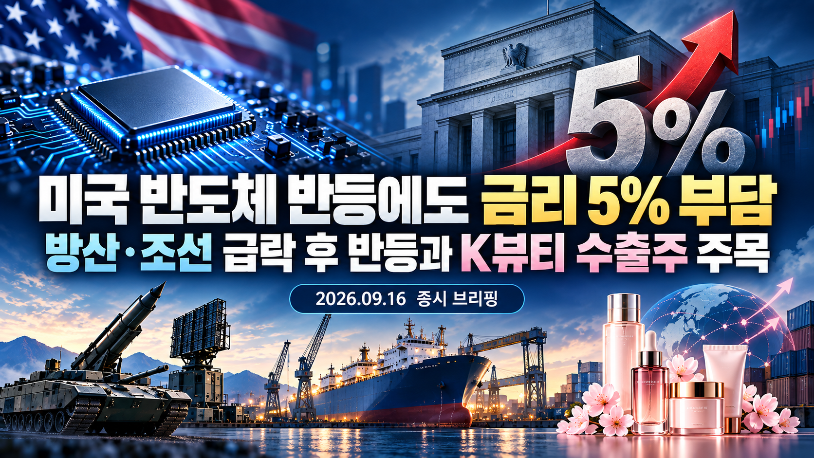 2026년 9월 16일 미국 증시와 국내 주요 업종을 분석한 오늘의 증시 브리핑