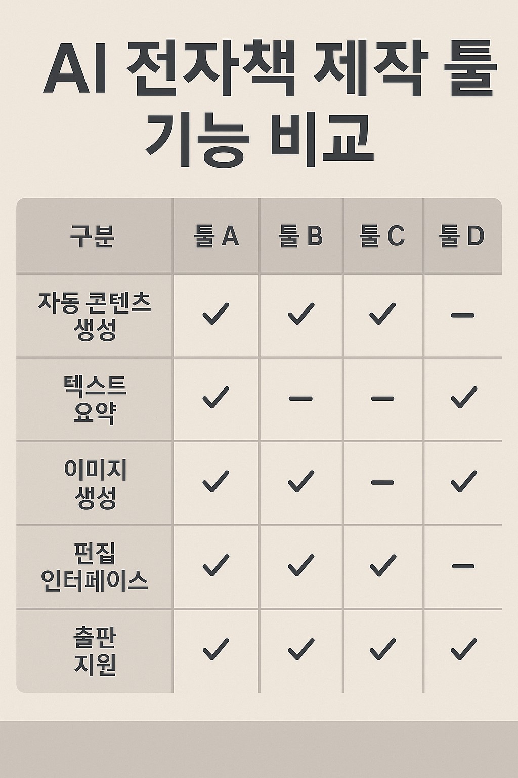 AI 전자책 제작 툴 기능 비교 인포그래픽