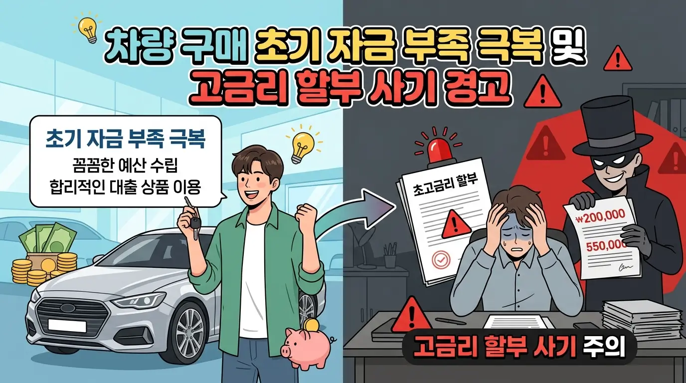 차량 구매 초기 자금 부족 극복 및 고금리 할부 사기 경고
