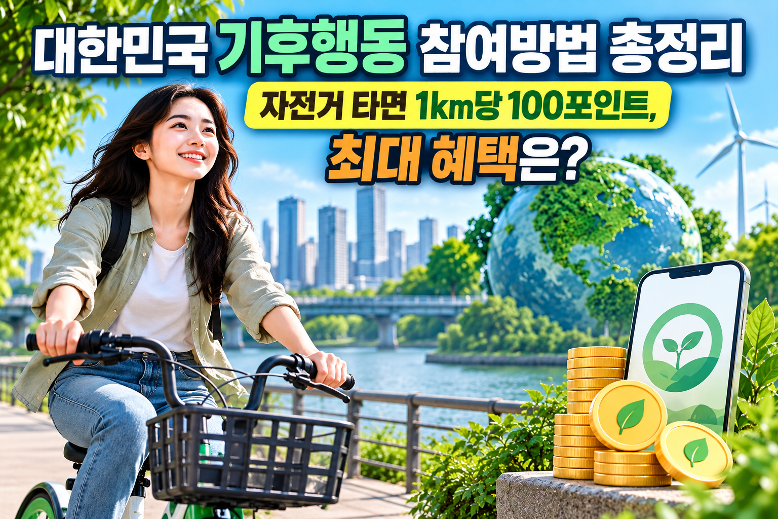 대한민국 기후행동 참여방법 총정리|자전거 타면 1km당 100포인트, 최대 혜택은? 관련 사진