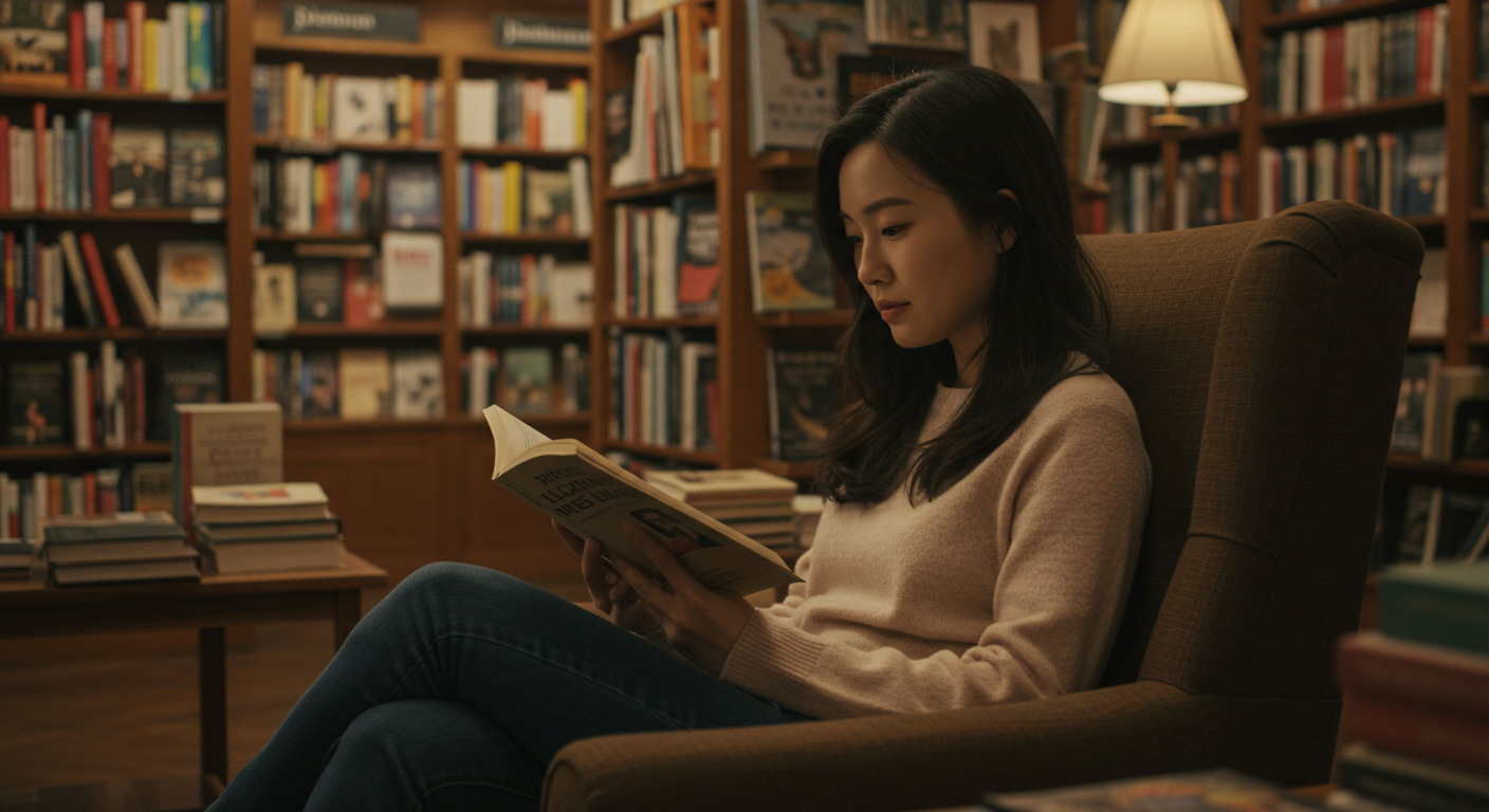 책을 읽고 있는 여성