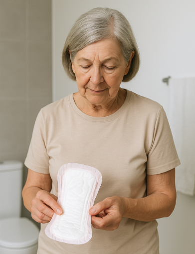 패드를 확인하고 챙기는 노인