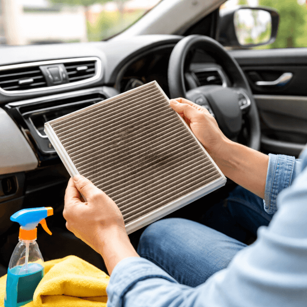 차량 에어컨 필터 상태 점검 장면