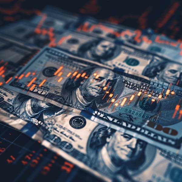 달러 ETF의 환율 흐름을 시각화한 미국 달러 지폐와 외환 차트 이미지