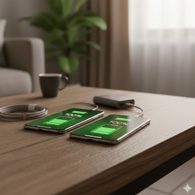 스마트폰 배터리 100% 충전 사진
