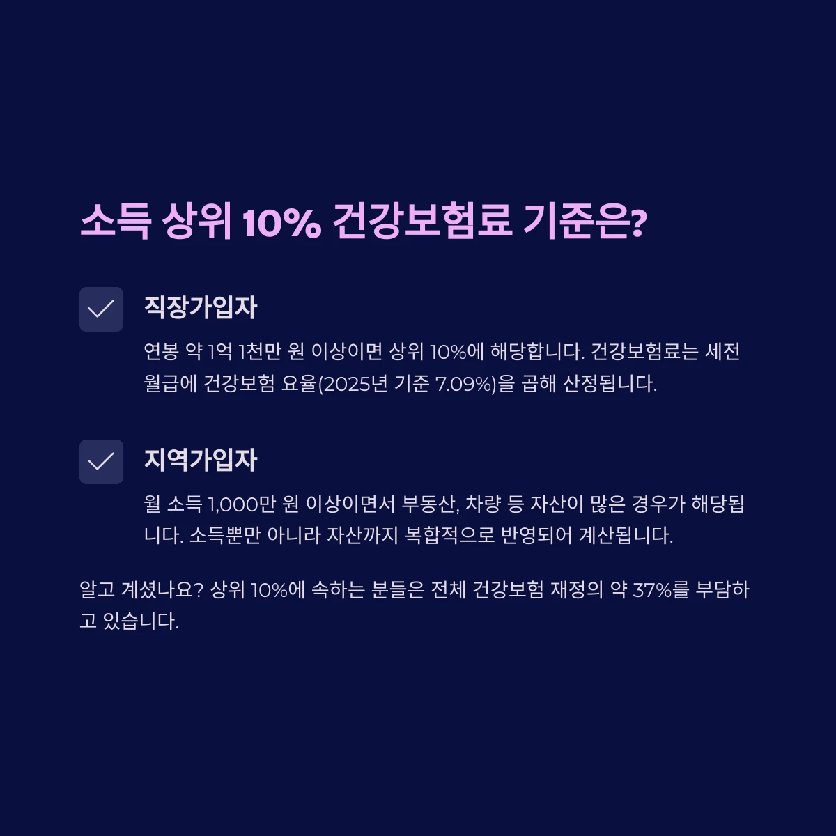 소득 상위 10프로 기준 직장가입자 vs 지역가입자 비교