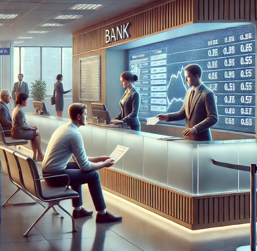 은행 업무를 보는 모습을 표현한 이미지