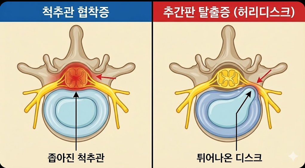 척추관 협착증과 허리디스트 차이