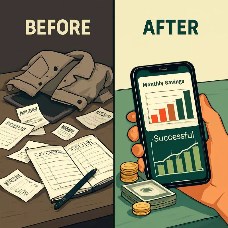 AI 재정 비서 활용 전후 비교: 가계부 포기와 월 30만원 절약 금액 그래프