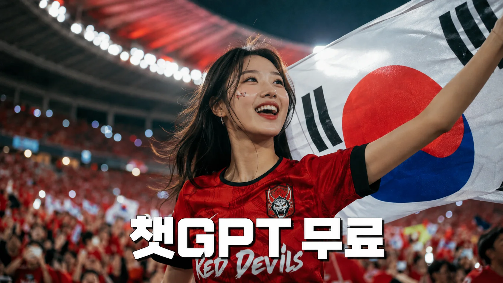 2026 월드컵 한국 여성 붉은악마 응원 AI 이미지, DSLR급 포토리얼리스틱 퀄리티