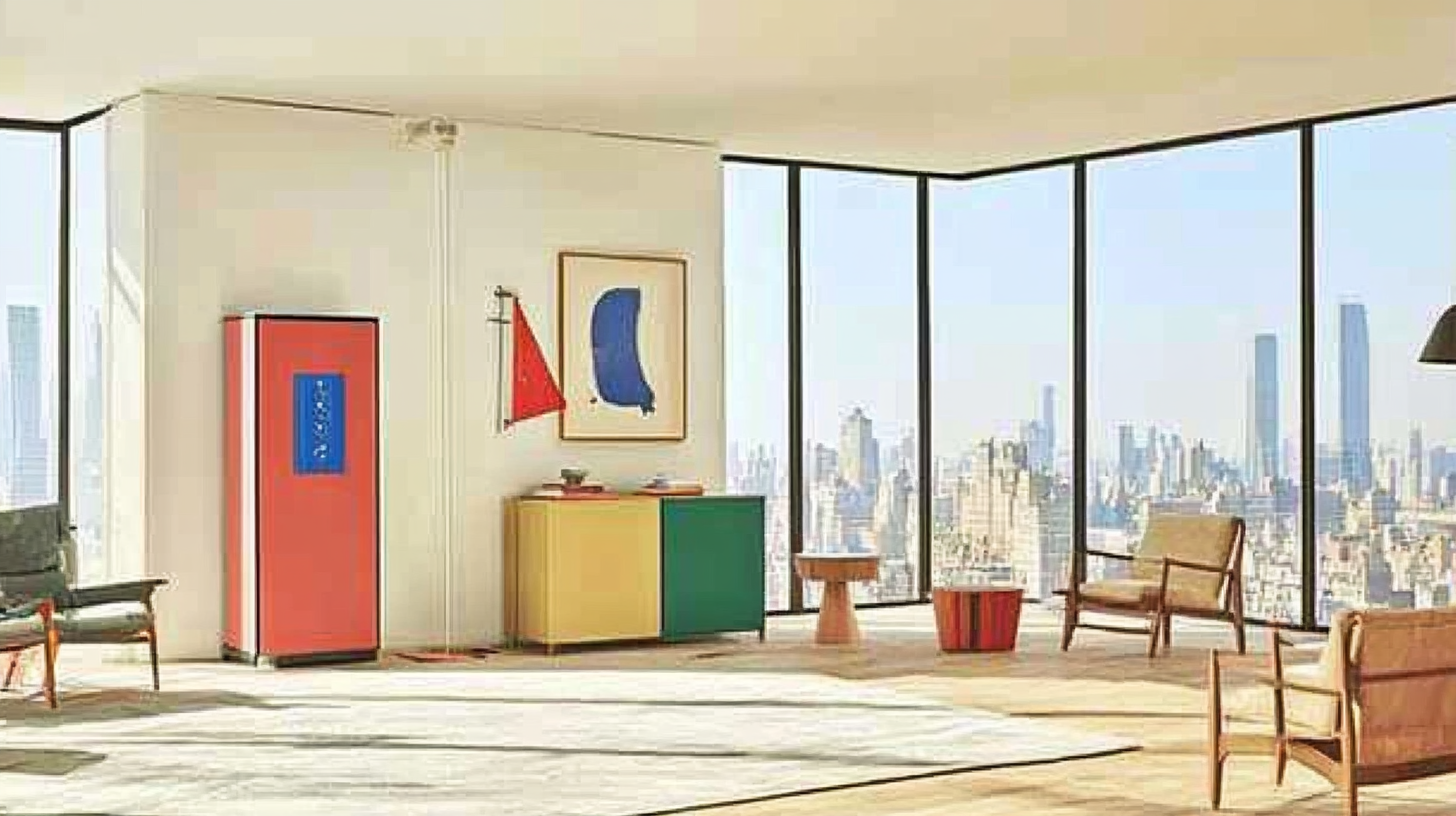 세련된 색상의 삼성 비스포크 AI 콤보가 설치된 넓은 도시 아파트 모습으로, 대용량과 고객 맞춤형 디자인 옵션을 표현하고 있습니다.