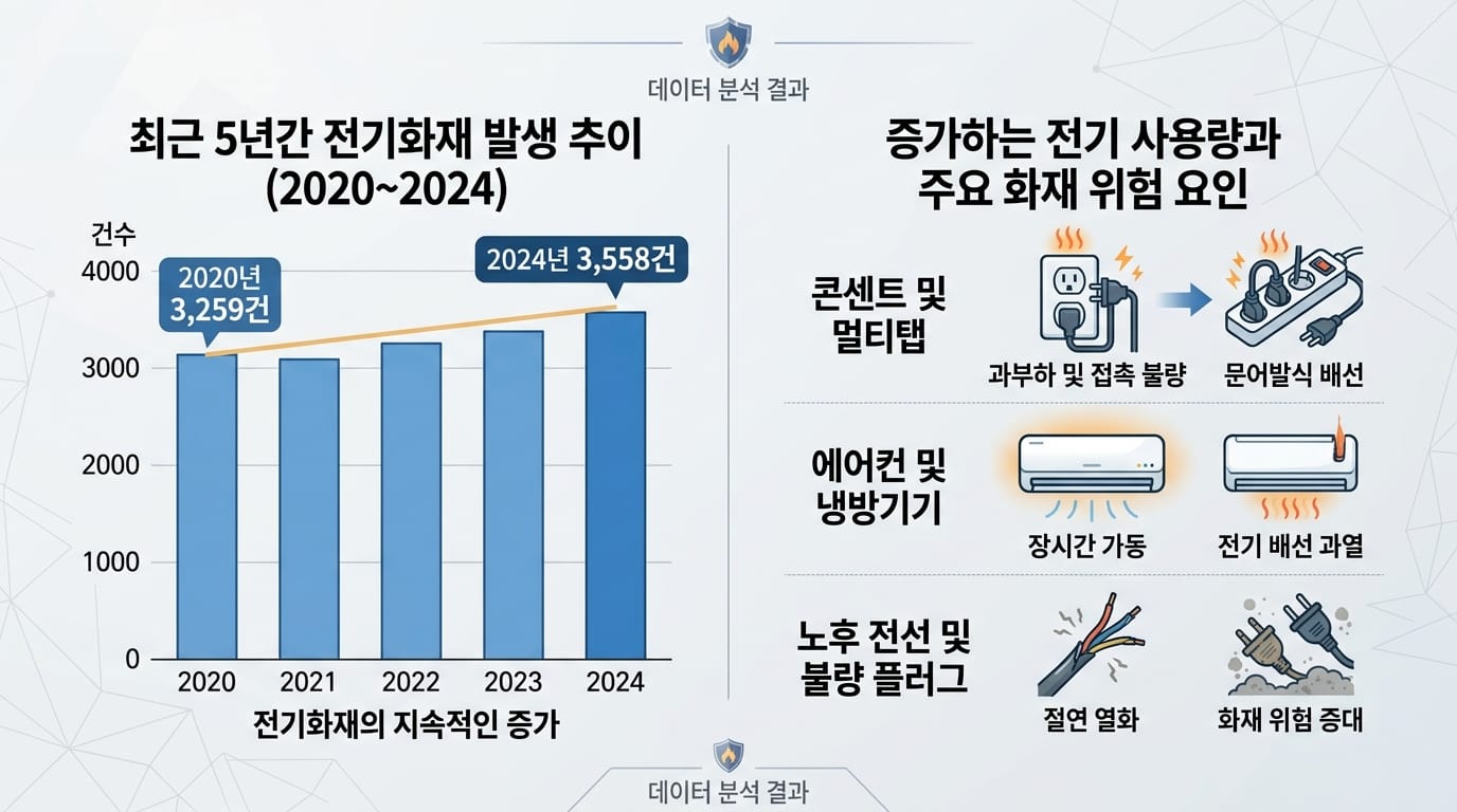 2020년부터 2024년까지 전기적 요인 화재 건수 증가 추이 그래프