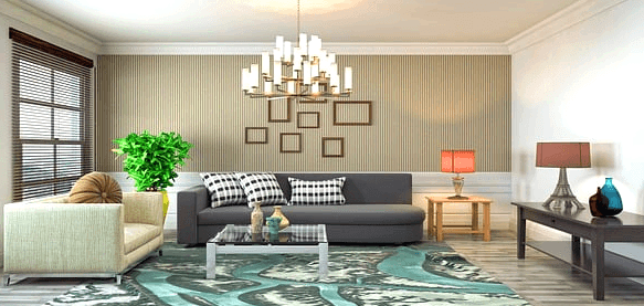 거실풍경이다. 회색소파와 하얀 소파가 있고 벽은 연한 회색이다. 깔끔한 거실 풍경이다.