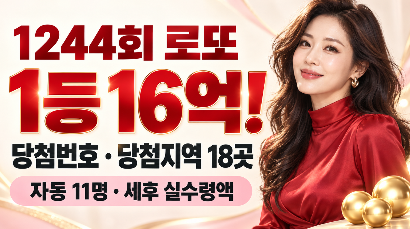 로또 1244회 당첨번호&middot;1등 당첨지역 18곳 총정리｜자동 11명&middot;16억 당첨금&middot;세후 실수령액