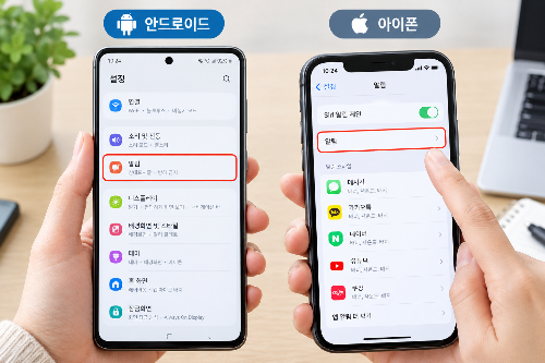 스마트폰 설정에서 앱별 알림을 관리하는 화면