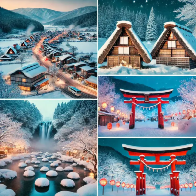 겨울-집-눈-산-폭포-온천