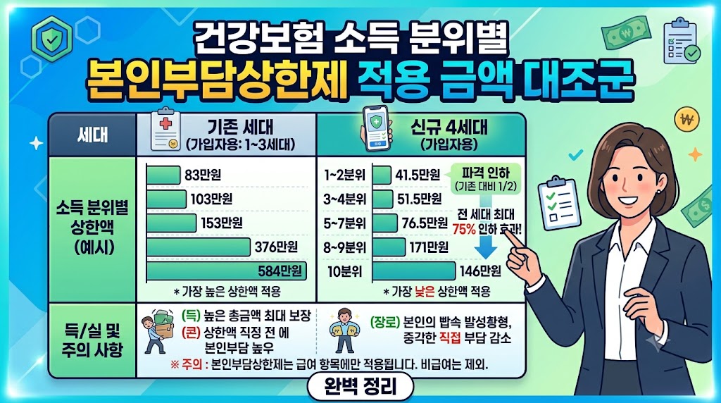 소득 분위 구간별 본인부담상한액 변동 지표 도표 자료