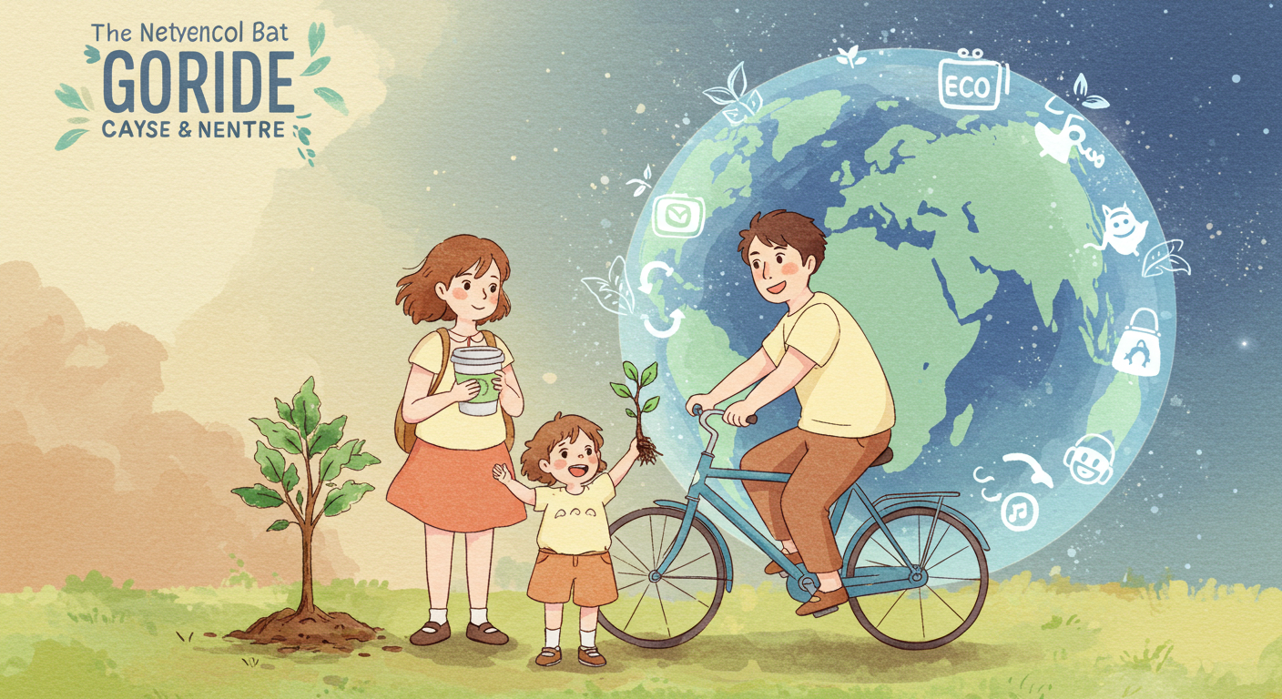 탄소중립 실천을 상징하는 가족 일러스트