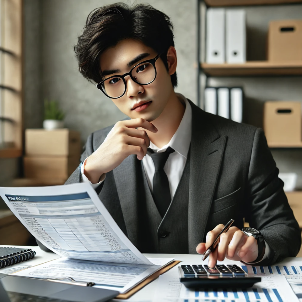 세금계산관련 이미지를 보여주는 장면