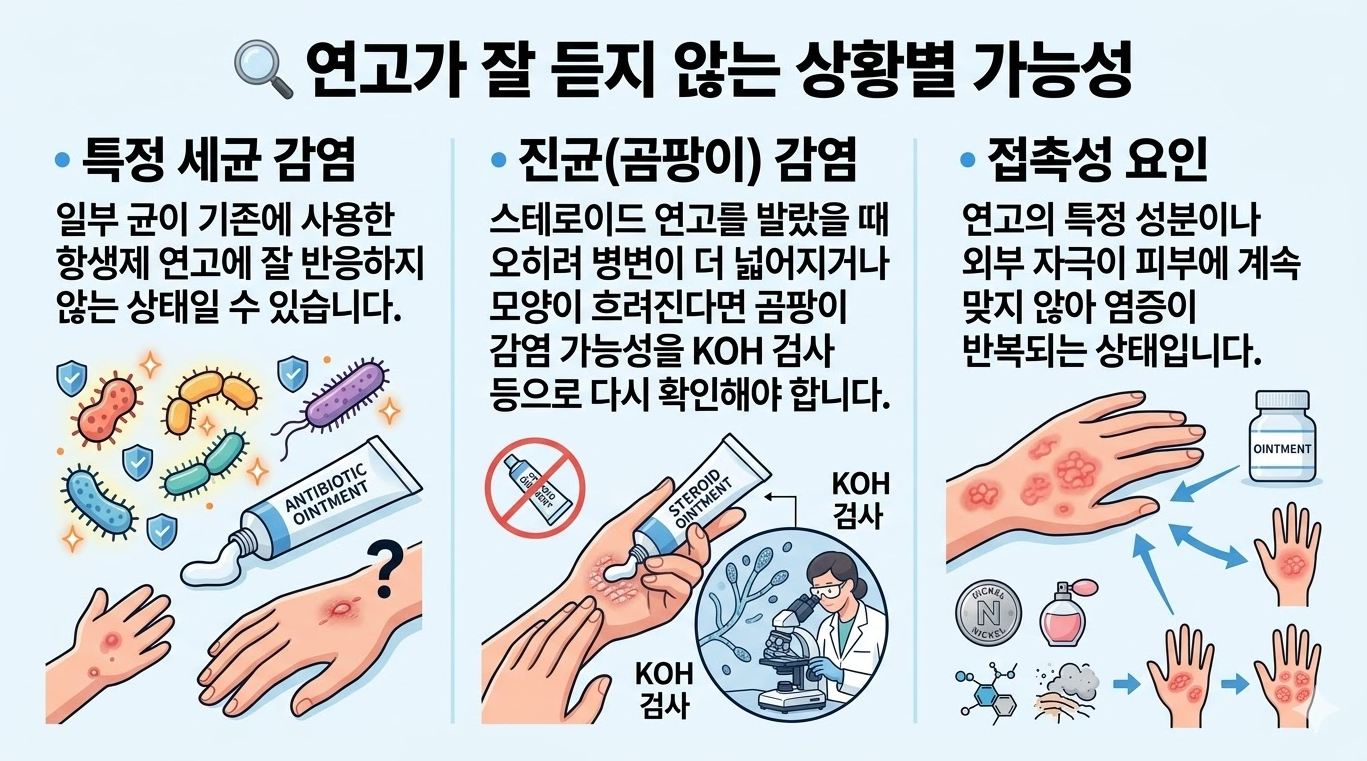 연고가 잘 듣지 않는 피부염 원인 세균 진균 접촉성 요인 설명