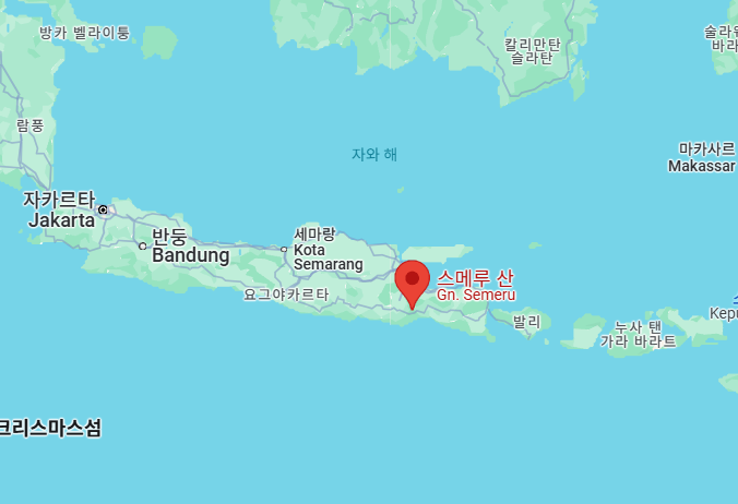 세메루 산의 위치를 알 수 있는 지도