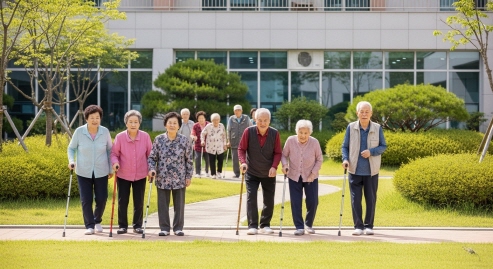 지팡이를 짚고 걷는 어르신 (3~4등급)
