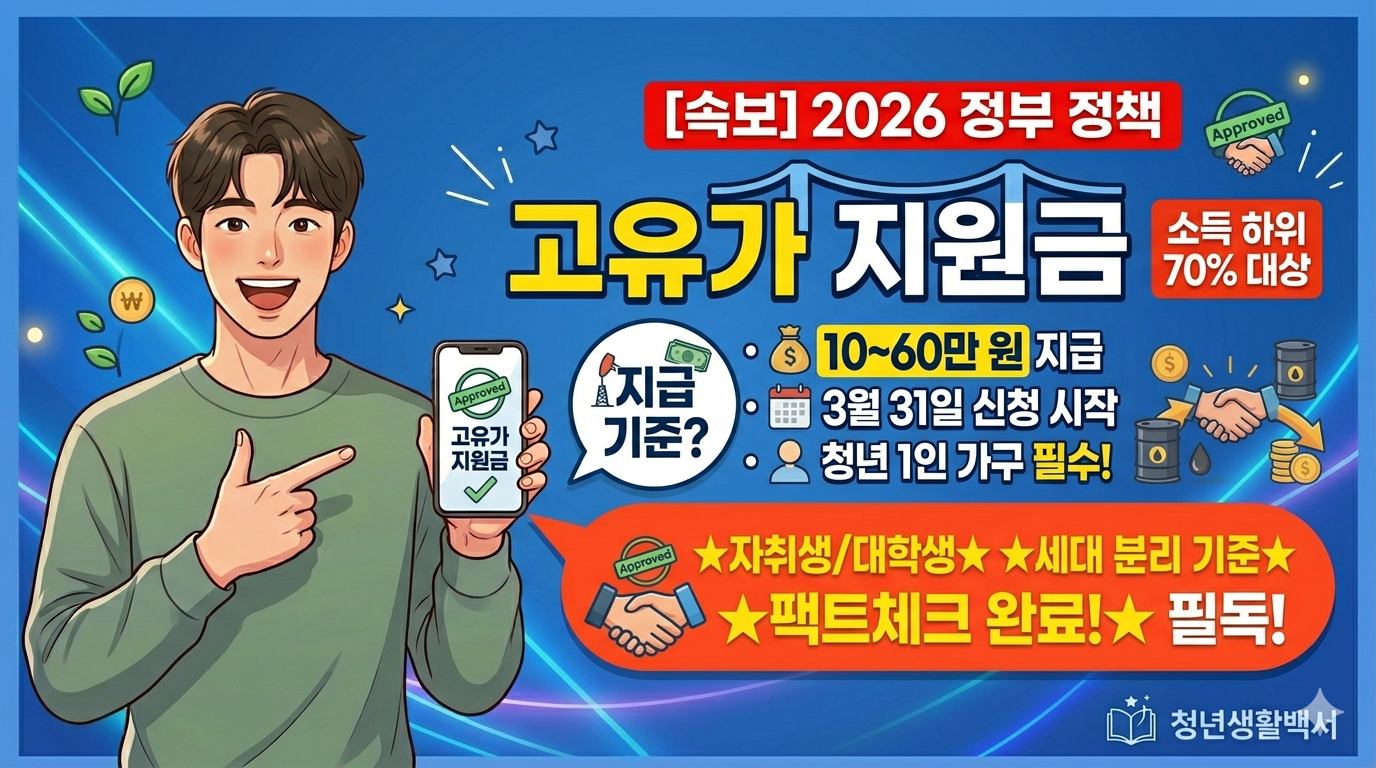 2026년 고유가 지원금 소득 하위 70% 1인 가구 자취생 기준 대표 이미지