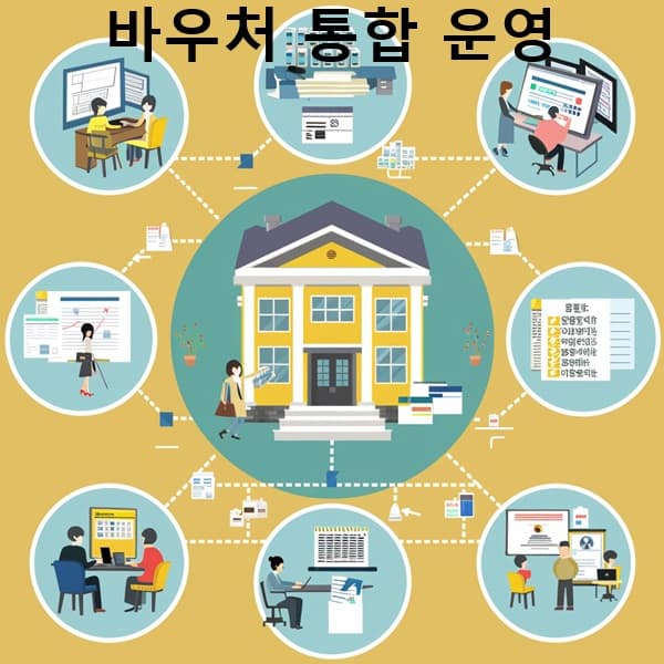 통합 바우처 체계를 설명하는 흐름도 스타일의 이미지