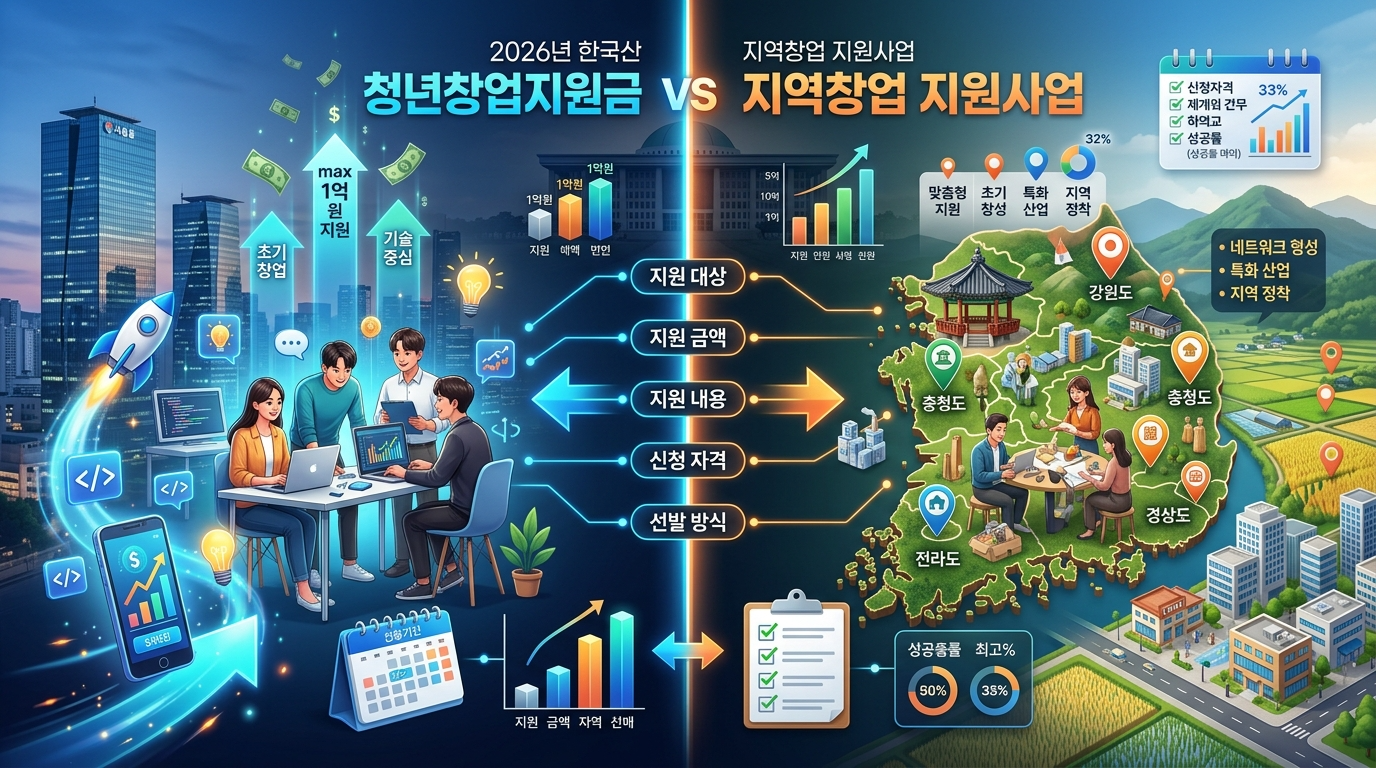 청년창업지원금 2026, 지역창업 지원사업과 함께 비교 정리