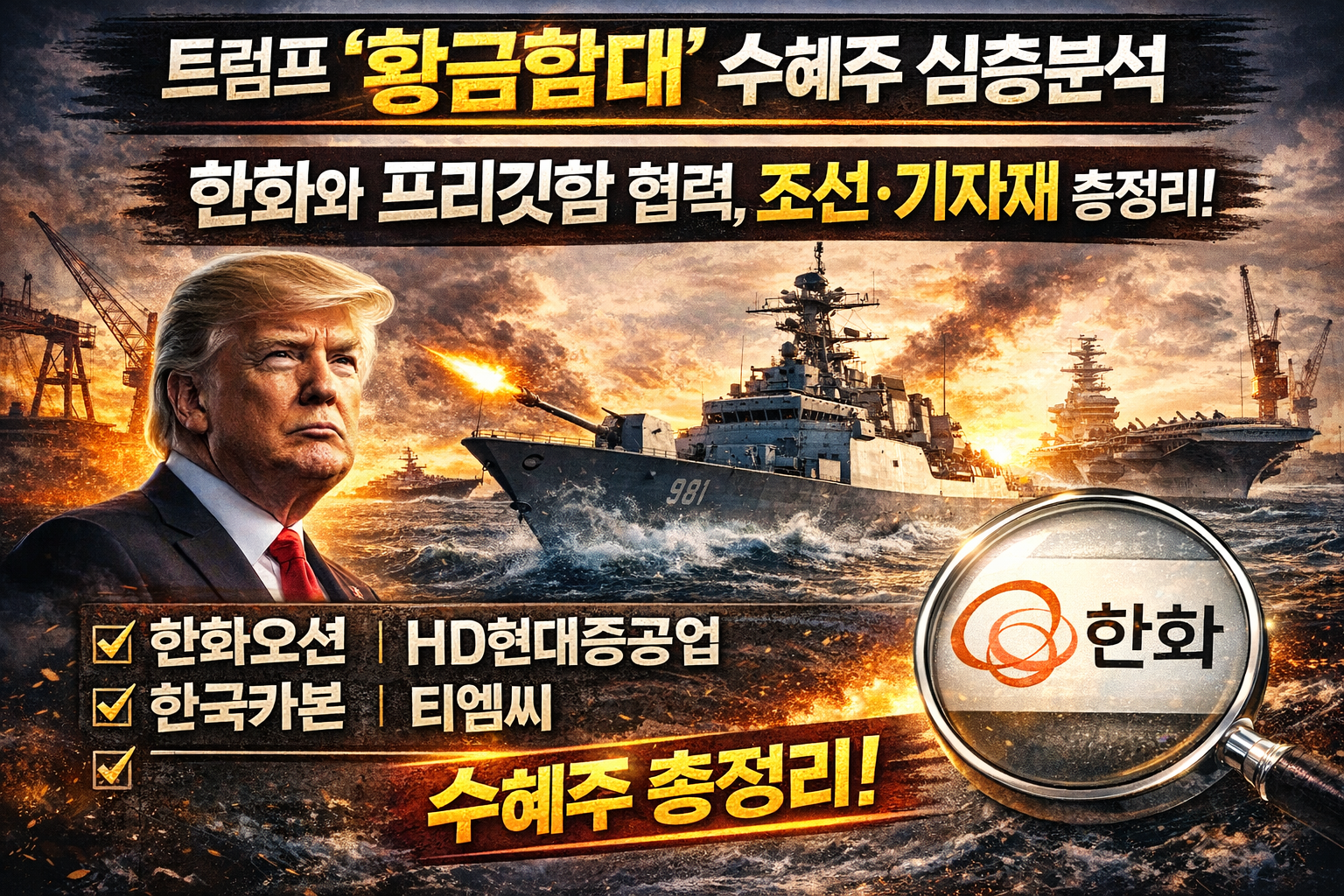 트럼프 황금함대 선언과 한화 프리깃함 협력으로 주목받는 한국 조선업 수혜주 분석 이미지