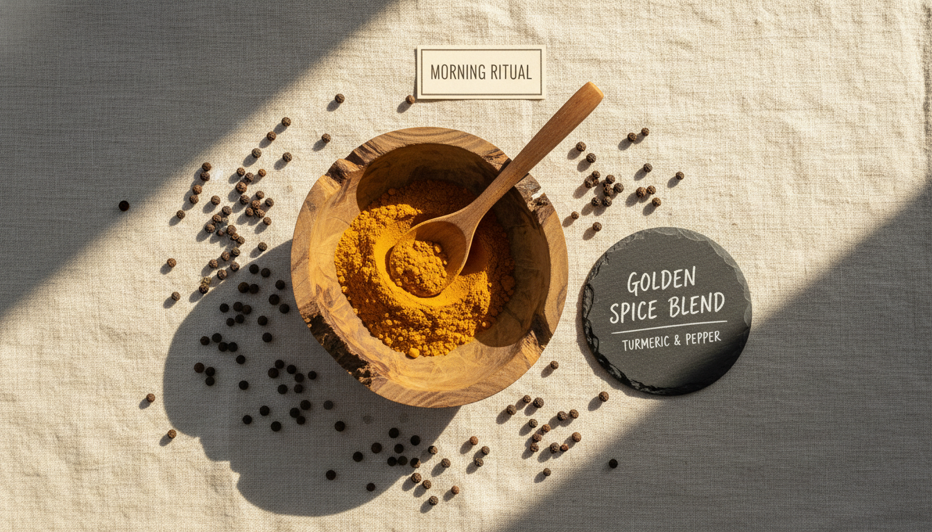 편스토랑 이정현이 추천한 강황가루와 흑후추가 놓인 건강한 주방 풍경