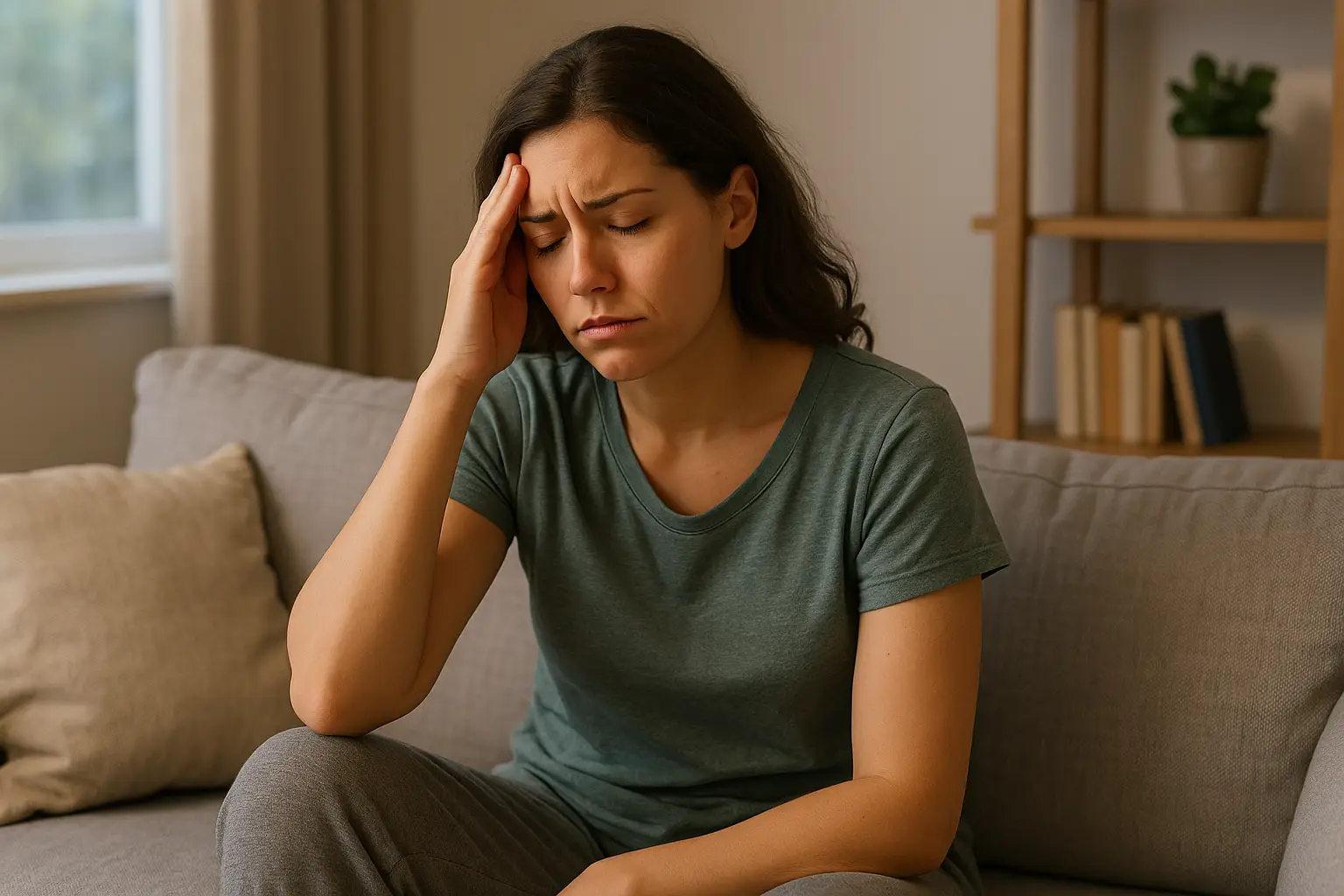 집에서-하루-종일-있었는데도-피곤해하는-여성