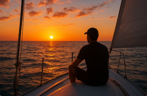 요트 위에서 석양 감상 관련 이미지