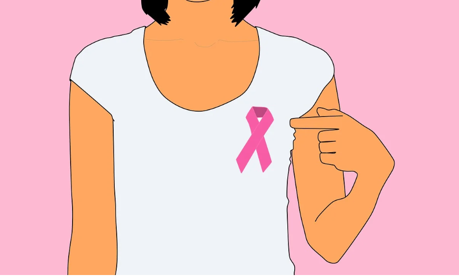 가슴에 분홍 리본을 단 여자