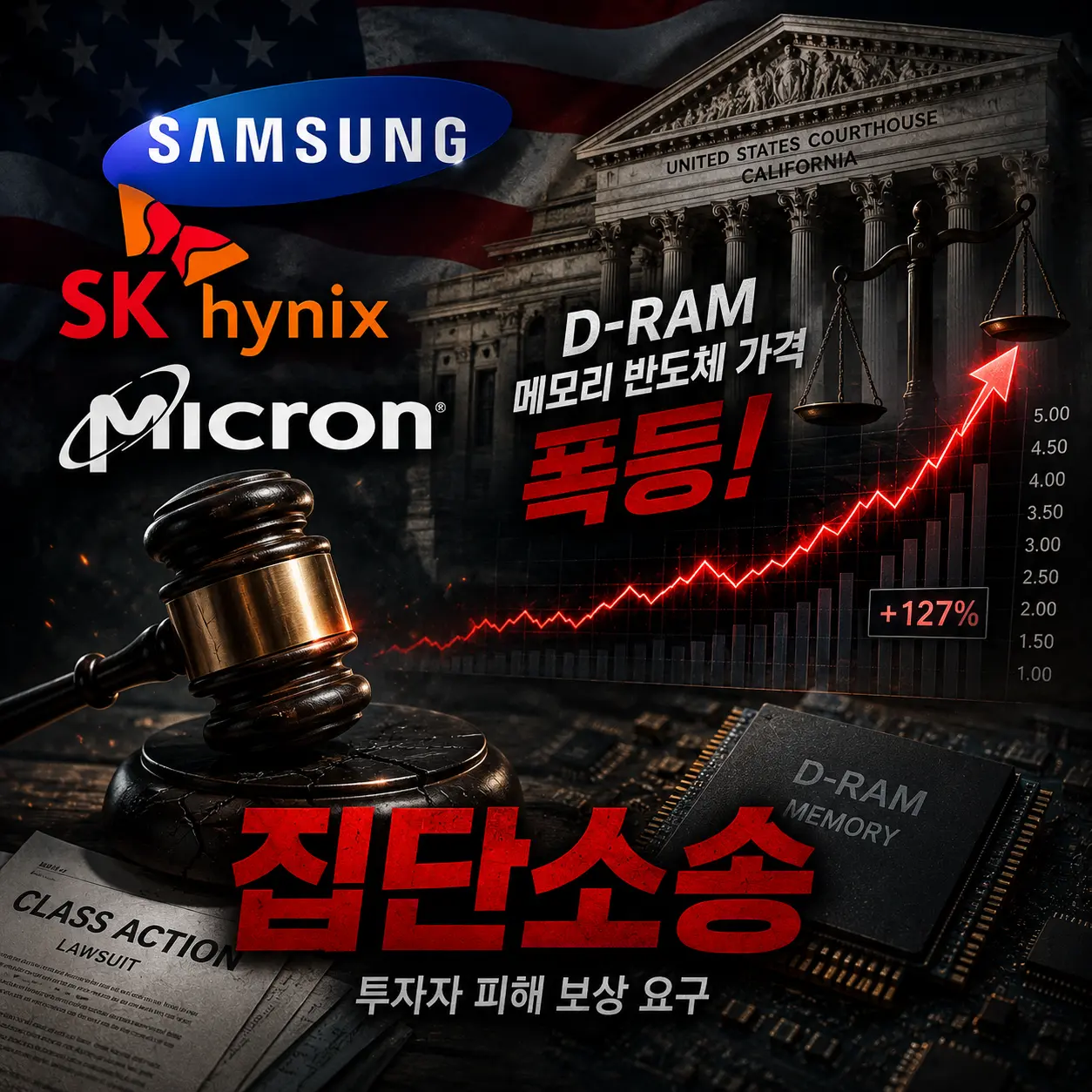 삼성전자 SK하이닉스 마이크론 미국 D램 가격담합 집단소송 697% 폭등 2026