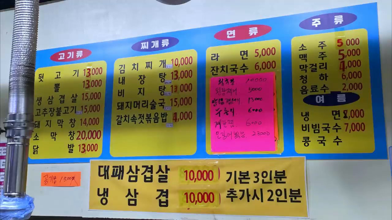 매장 벽에 붙은 메뉴판