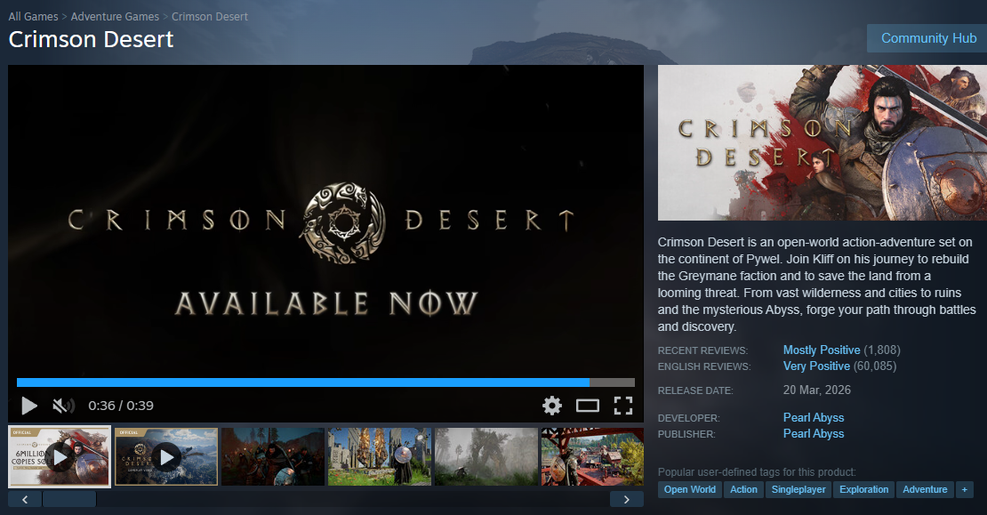 Steam 스토어에서 붉은사막 스탠다드 에디션과 디럭스 에디션을 비교하며 구매하는 화면