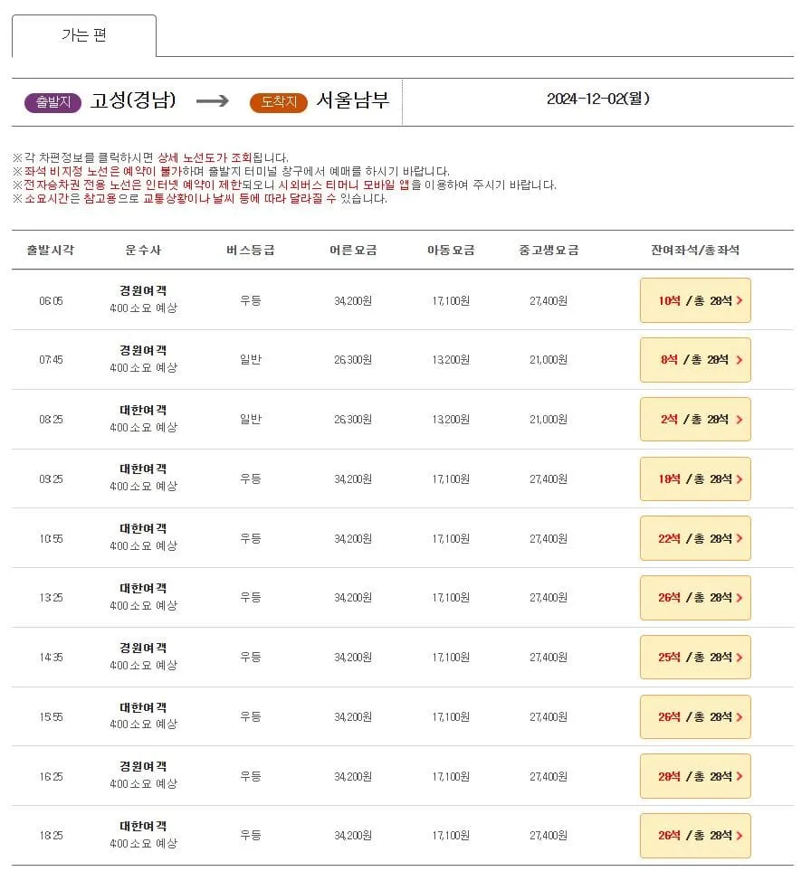 고성시외버스터미널시간표