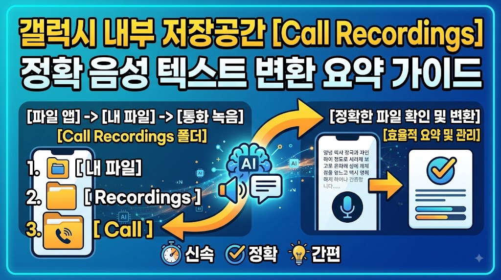 갤럭시 내 파일 앱에서 Recordings Call 폴더로 진입하여 통화녹음 파일을 확인하는 화면
