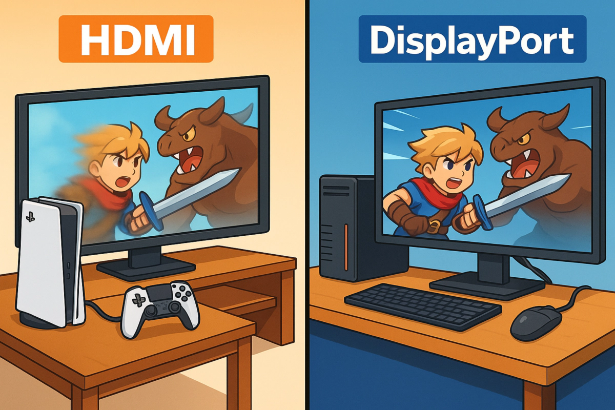HDMI와 DisplayPort의 용도별 차이를 비교한 시각 자료