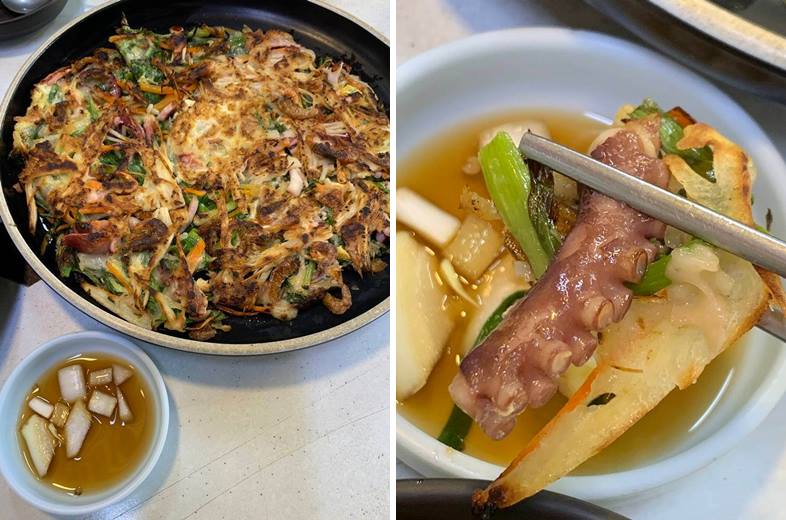 신선한 해산물이 들어간 해물파전